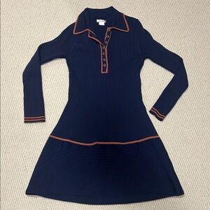 Shoshanna Navy Long Sleeve Knit Dress with Rust Trim